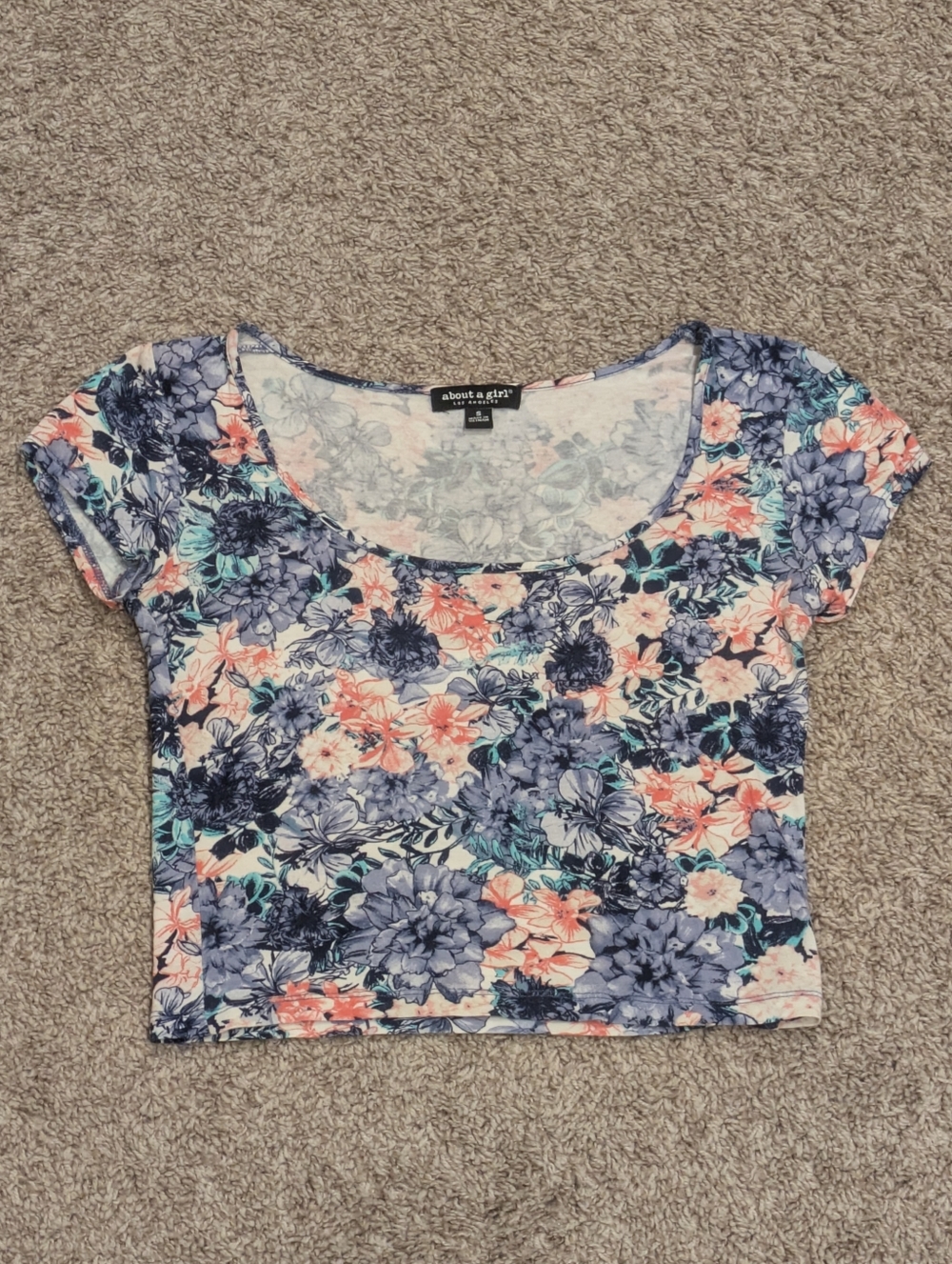 About A Girl LA Floral Print Baby Tee - Scoop Neck - Size Small